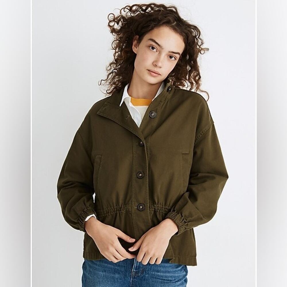 Madewell Green Adjustable Tie Waist Balloon Sleeve Highbury Military Jacket Sz S